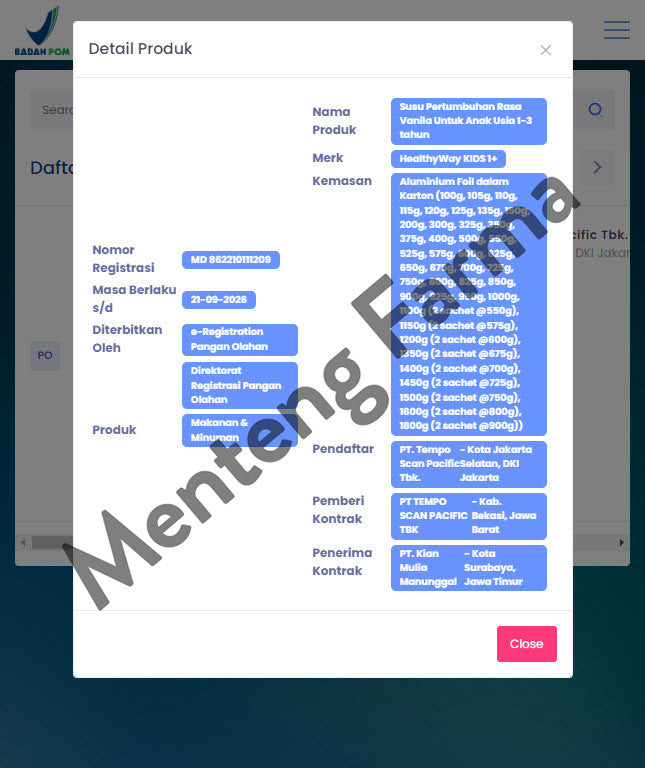 HealthyWay Kids 1+ Vanila 725 Gr Susu Pertumbuhan Anak 1 - 3 Tahun