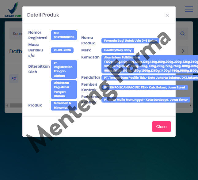 HealthyWay Baby 0-6 bulan 350 Gr - Susu Formula Bayi