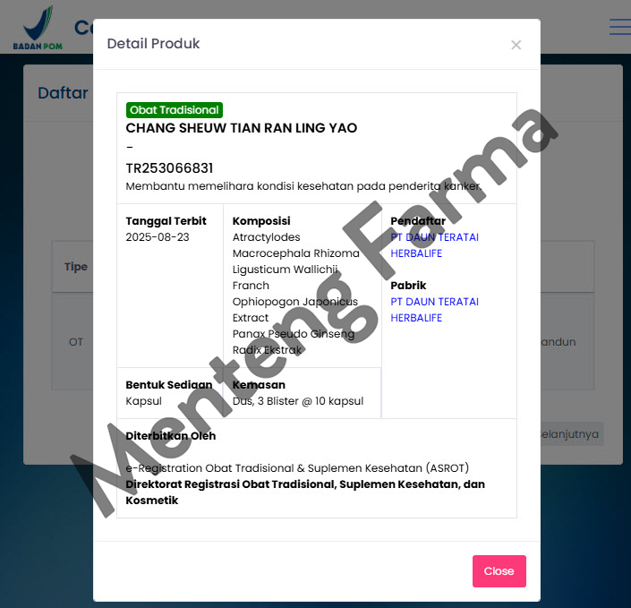 Chang Sheuw Tian Ran Ling Yao-Obat Herbal Kanker /Tumor