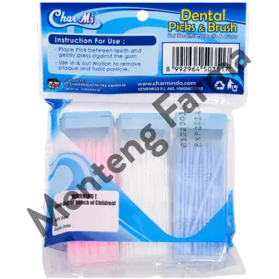 Charmi Dental Picks & Brush Art 186 Isi 180 Pcs - Tusuk Gigi Brush Pembersih Sela Sela Gigi