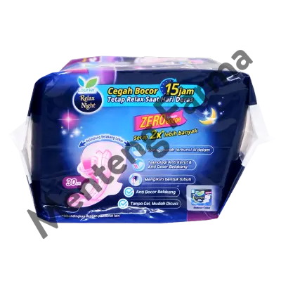 Laurier Relax Night Wing 30cm 8 Pads - Pembalut Malam Wings 30 Cm