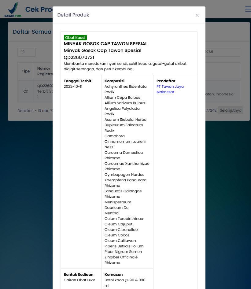 Minyak Gosok Cap Tawon (Kwalitet Spesial)