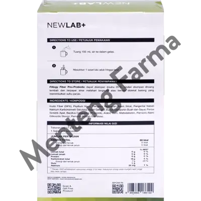 Newlab Fitlogy Fiber Pre+Probio Reguler 15 Sachet - Minuman Prebiotik dan Probiotik Tinggi Serat