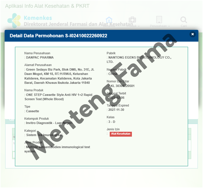 Onestep / One Step HIV Test (Alat Uji HIV 1 & 2) - Cepat, Akurat, Mudah, dan dapat dilakukan sendiri