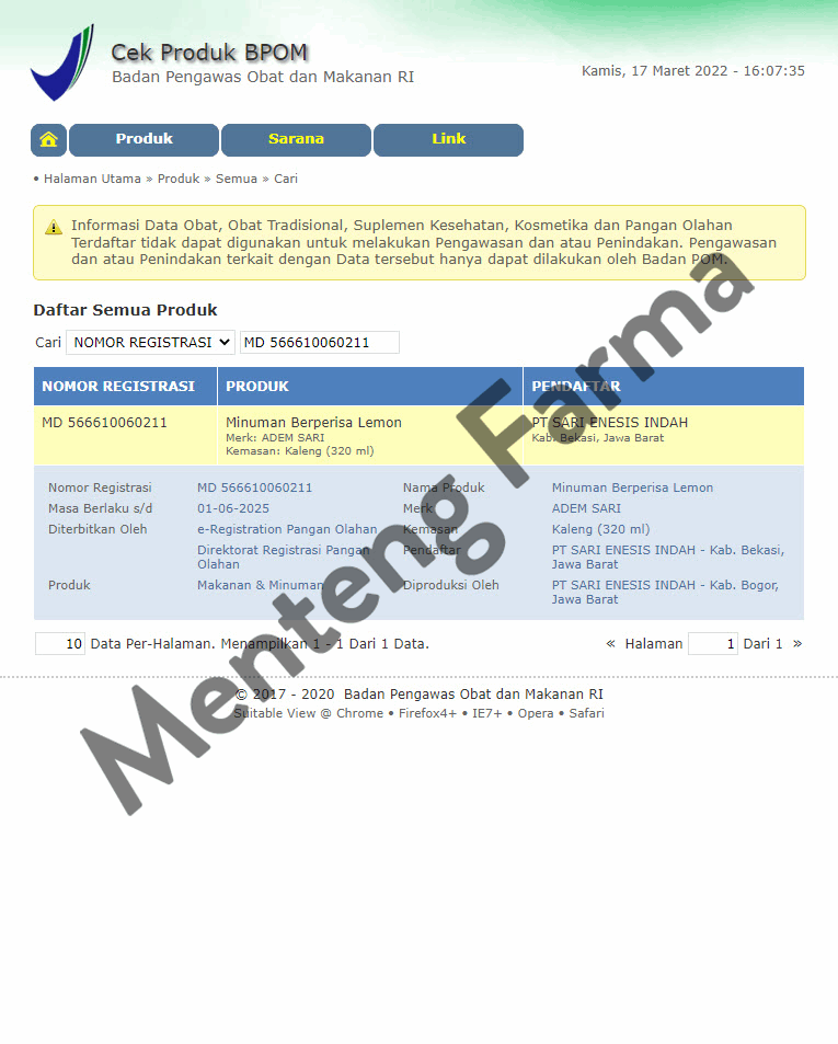 Adem Sari Ching Ku Herbal Lemon 350 mL