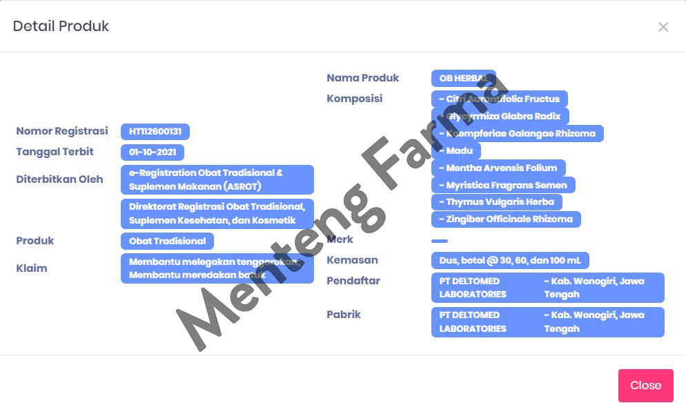OB Herbal 30 mL - Obat Batuk Herbal - Menteng Farma