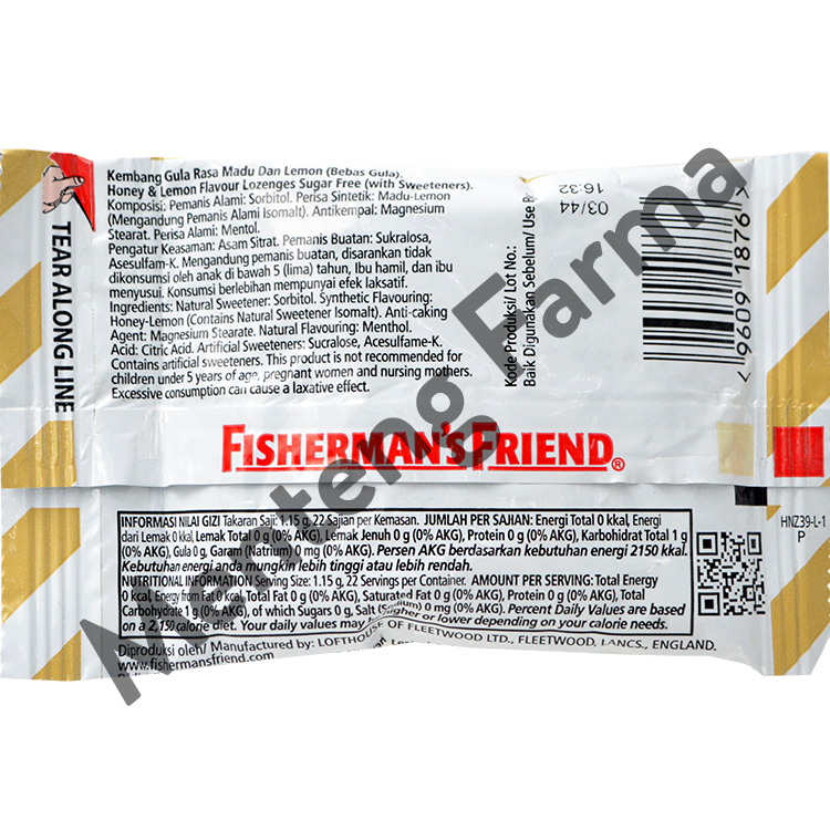 Fisherman's Friend Honey & Lemon Sugar Free - Permen Pelega Tenggorokan - Menteng Farma