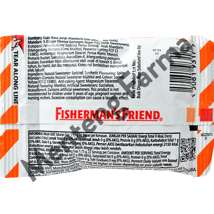 Fisherman's Friend Mandarin & Ginger Sugar Free - Permen Pereda Tenggorokan - Menteng Farma