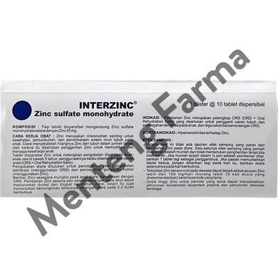 Interzinc 20 mg 10 Tablet - Obat Diare Anak - Menteng Farma