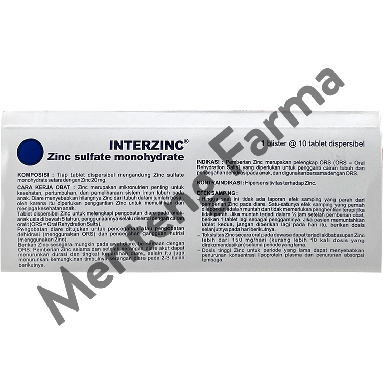 Interzinc 20 mg 10 Tablet - Obat Diare Anak - Menteng Farma