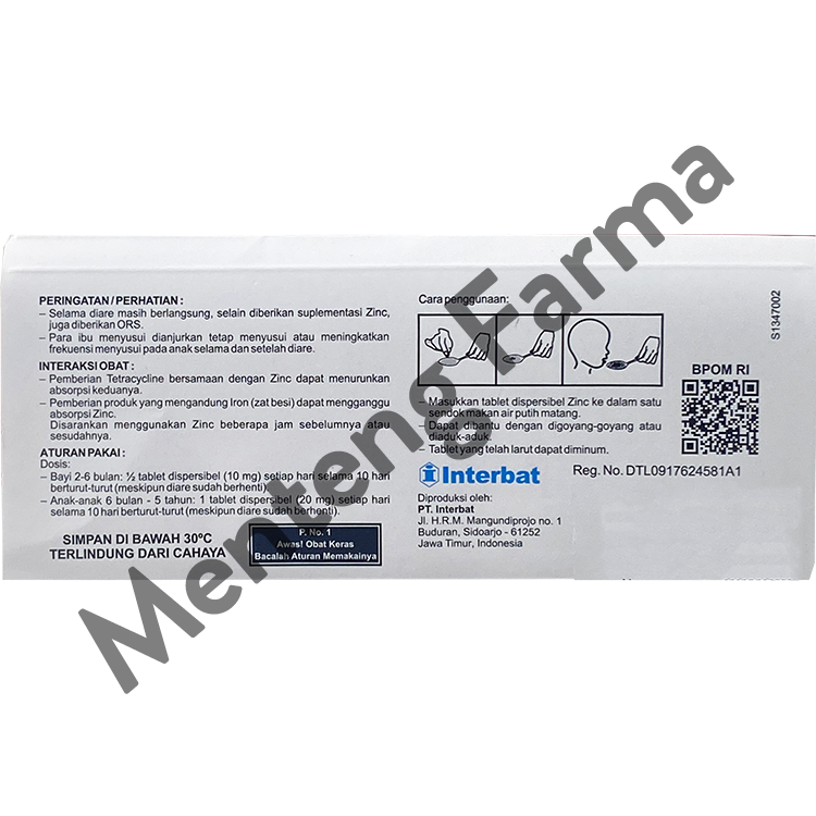 Interzinc 20 mg 10 Tablet - Obat Diare Anak - Menteng Farma