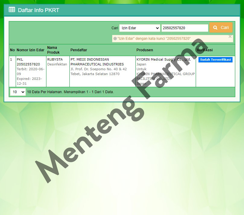Rubysta Powder 5 Gr - Disinfektan Serbuk - Menteng Farma