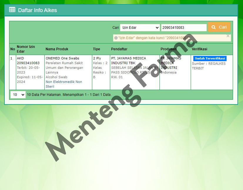 Onemed Oneswabs 100 Pcs - Tissue Alkohol - Menteng Farma