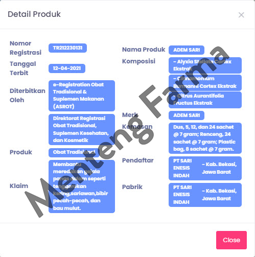 Adem Sari 8 Sachet - Menteng Farma