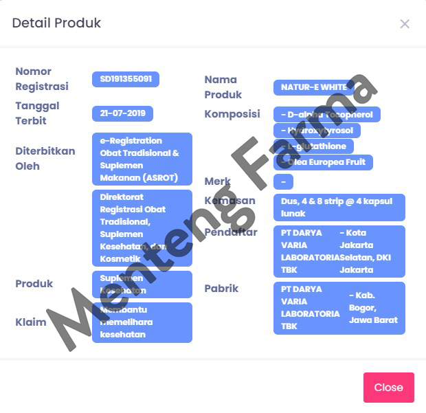 Natur E White Isi 16 Kapsul - Suplemen Kesehatan Kulit - Menteng Farma