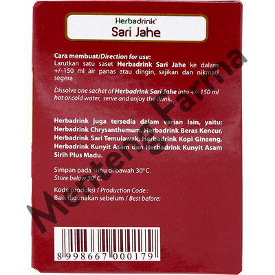 Herbadrink Sari Jahe - Minuman Serbuk Pengahangat Tubuh - Menteng Farma