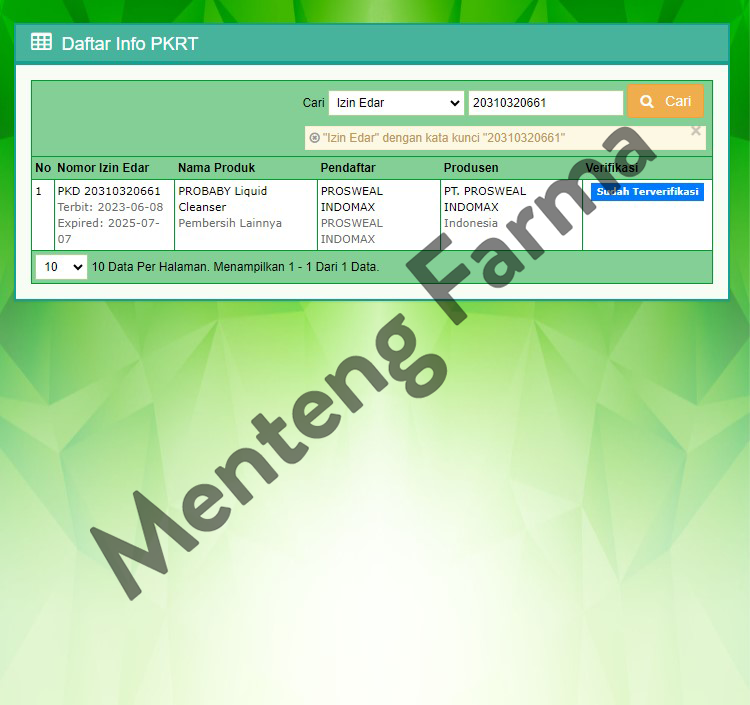 Probaby Liquid Cleanser 450 mL - Sabun Cuci Botol Bayi - Menteng Farma