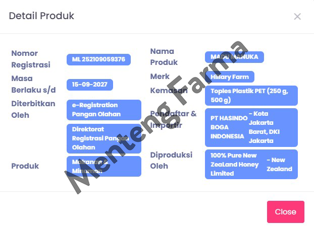 Manuka Honey Hillary Farm - 100% Madu Manuka New Zealand - Menteng Farma