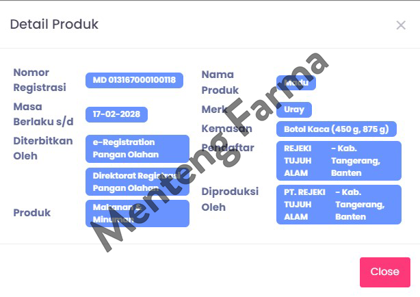 Uray Natural Honey 875 Gram - Madu Asli Lebah Liar / Madu Hutan - Menteng Farma