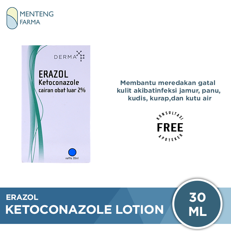 Erazol Lotion 30 mL - Meredakan Gatal Jamur, Kurap dan Panu - Menteng Farma