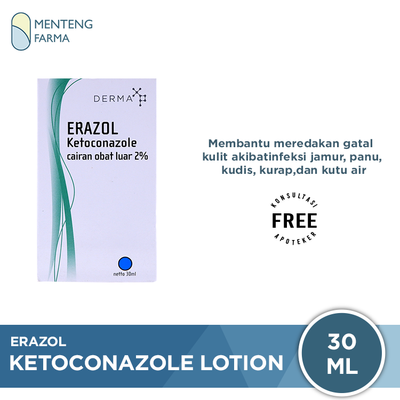 Erazol Lotion 30 mL - Meredakan Gatal Jamur, Kurap dan Panu - Menteng Farma