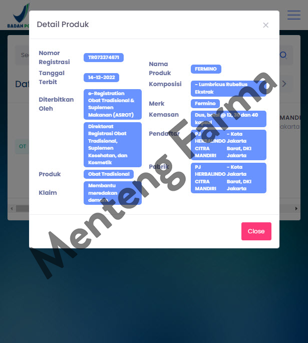 Fermino (Kapsul Ekstrak Cacing Tanah) 30 Kapsul - Obat Herbal Demam Tipes - Menteng Farma