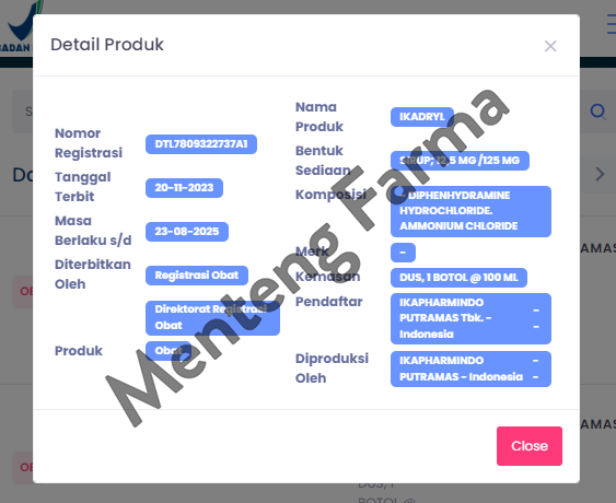 Ikadryl Sirup 100 mL - Meredakan Batuk dan Melegakan Tenggorokan - Menteng Farma