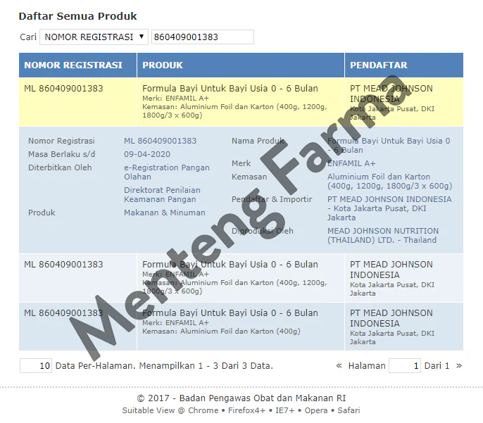 Enfamil A+1 - Susu Formula Bayi 0-6 Bulan 400 gram