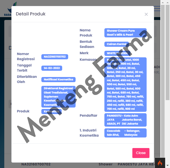 White Garden Shower Cream 250 ml Pure Goat's Milk & Pearl - Melembabkan dan Mencerahkan Kulit