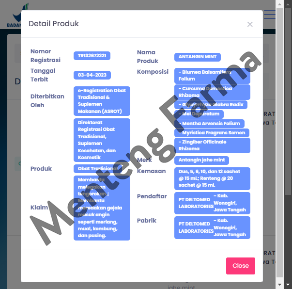 Antangin Mint 12 Sachet - Sirup Masuk Angin, Meriang, Mual, Pusing