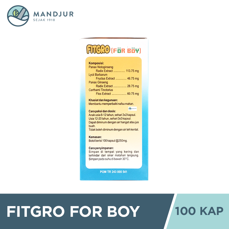 Fitgro For Boy 100 Kapsul - Suplemen Pertumbuhan dan Nafsu Makan Anak