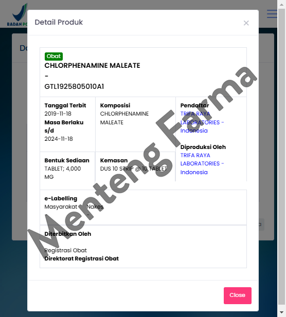 Chlorphenamine Maleat 4 Mg Trifa Strip 10 Tablet - Obat Alergi