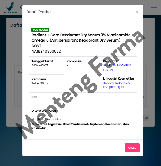 Dove Deodorant Dry Serum Radiant Care Niacinamide + Omega 6 50 ML - Menghaluskan lipatan ketiak