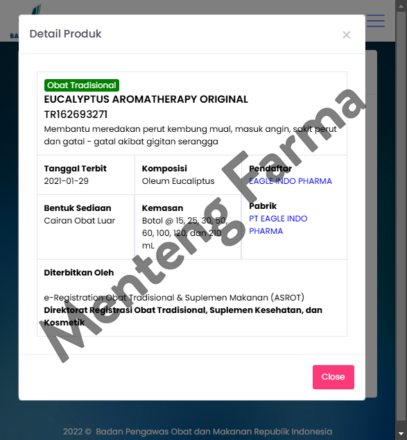 Minyak Eucalyptus Aromatherapy Cap Lang Original 60 ml - Pereda Kembung dan Masuk Angin