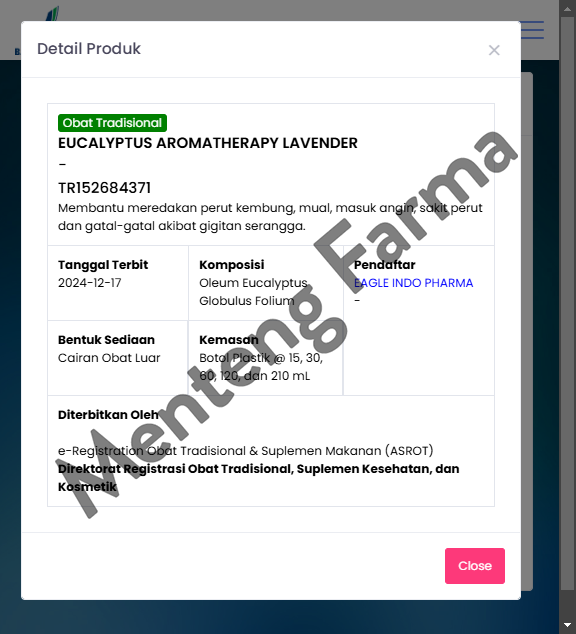 Minyak Eucalyptus Aromatherapy Cap Lang Lavender 60 ml - Pereda Kembung dan Masuk Angin