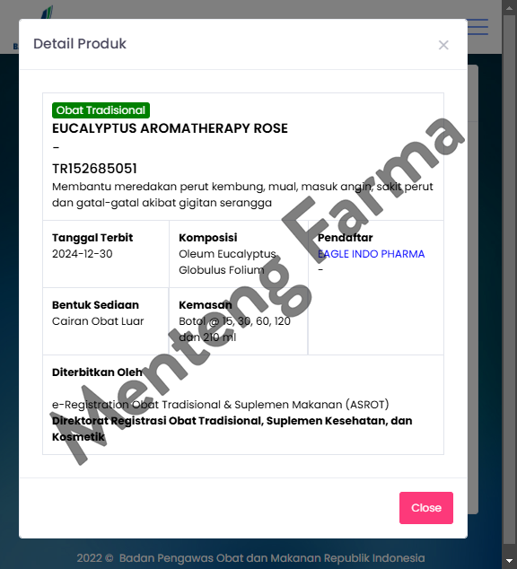 Minyak Eucalyptus Aromatherapy Cap Lang Rose 120 ml - Pereda Kembung dan Masuk Angin