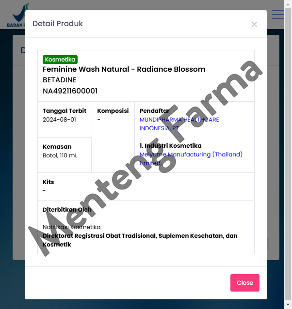 Betadine Feminine Wash Natural Daun Sirih Radiance Blossom 110 mL