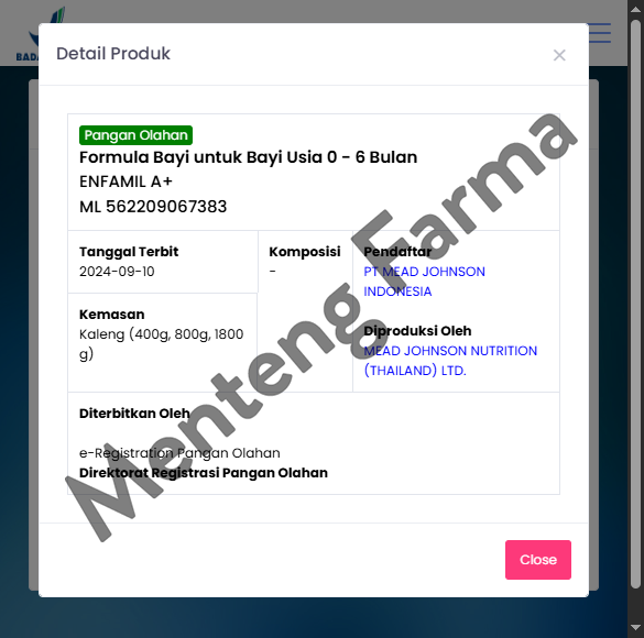 Enfamil A+1 - Susu Formula Bayi 0-6 Bulan 800 gram