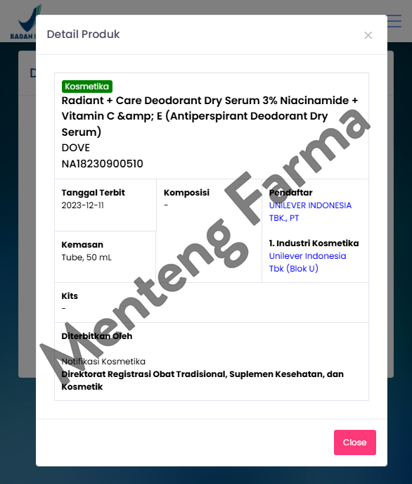 Dove Deodorant Dry Serum Radiant Care Niacinamide + Vitamin C&E 50 mL - Mencerahkan Kulit Ketiak