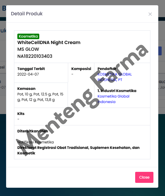 MS Glow White Cell DNA Night Cream 13,8 Gr - Krim Malam Dengan Nanoencapsulation Mencerahkan Dalam 7 Hari