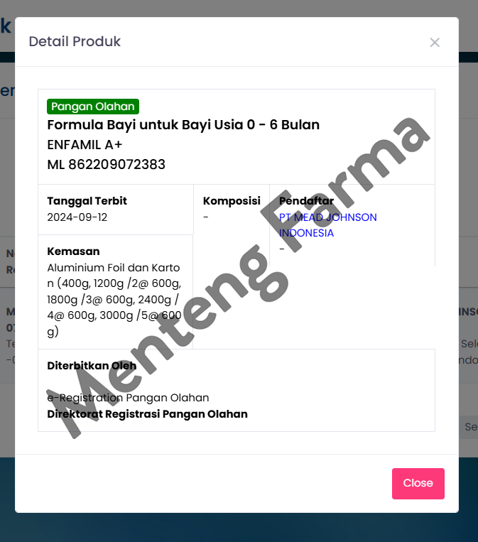 Enfamil A+1 - Susu Formula Bayi 0-6 Bulan 1800 gram