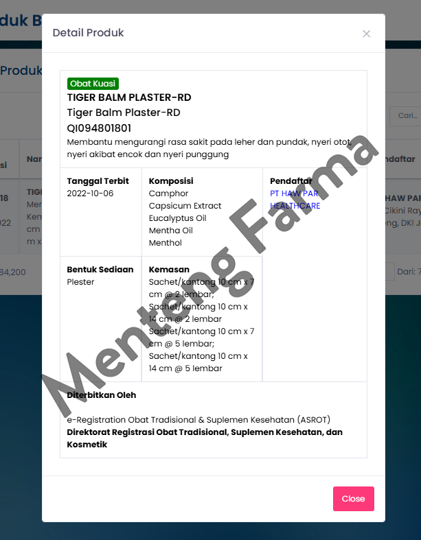 Tiger Balm Plaster (Warm) - Koyo Pereda Nyeri Otot / Punggung / Encok