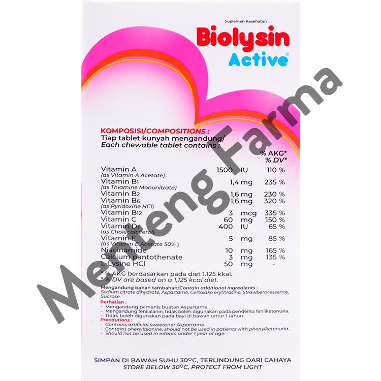 Biolysin ActiveRasa Strawberry 30 Tablet Kunyah - Tablet Multivitamin Anak