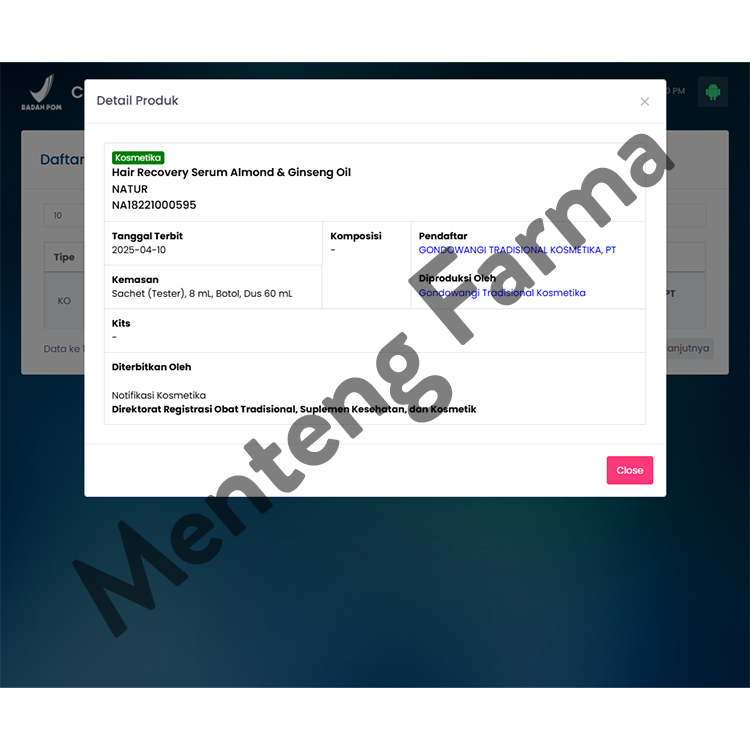 Natur Hair Recovery Serum Almond & Ginseng Oil 60 ML - Serum Anti Hair Fall
