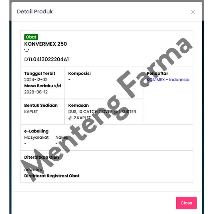 Konvermex 250 Mg Strip 2 Kaplet - Obat Cacing