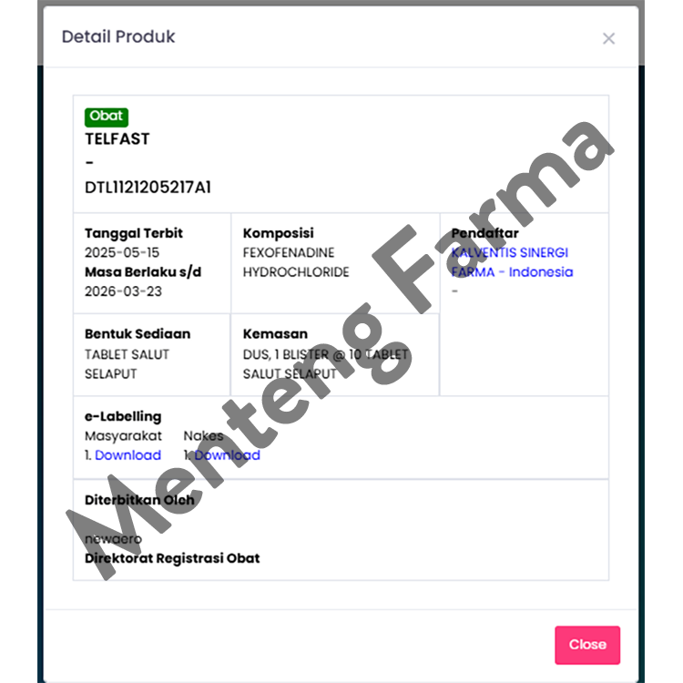 Telfast 60 Mg 10 Tablet - Obat Rhinitis Alergi