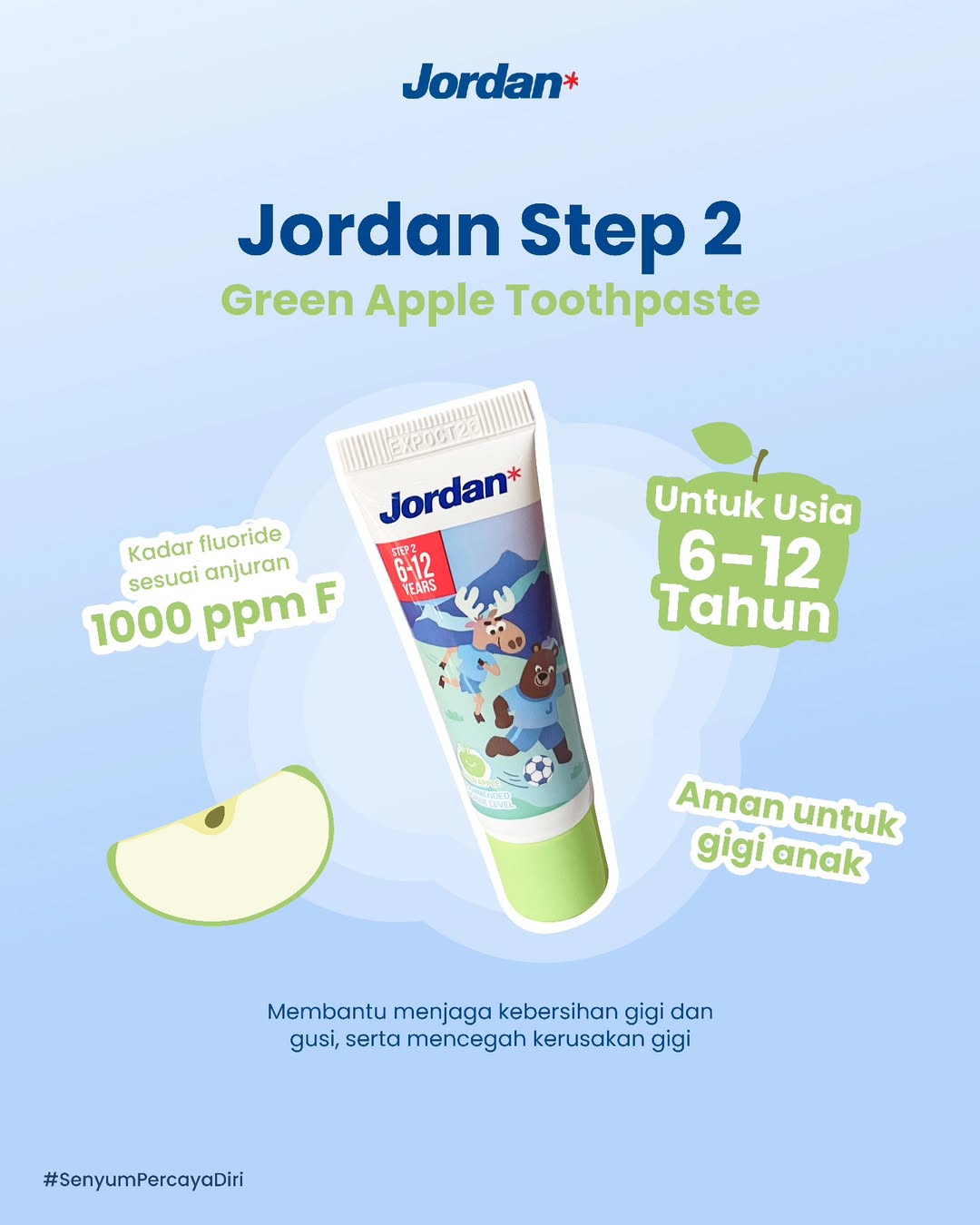 Jordan Oral Care Kids Toothpaste Step 2 (6-12 Tahun) Green Apple - Pasta Gigi Green Apple Anak
