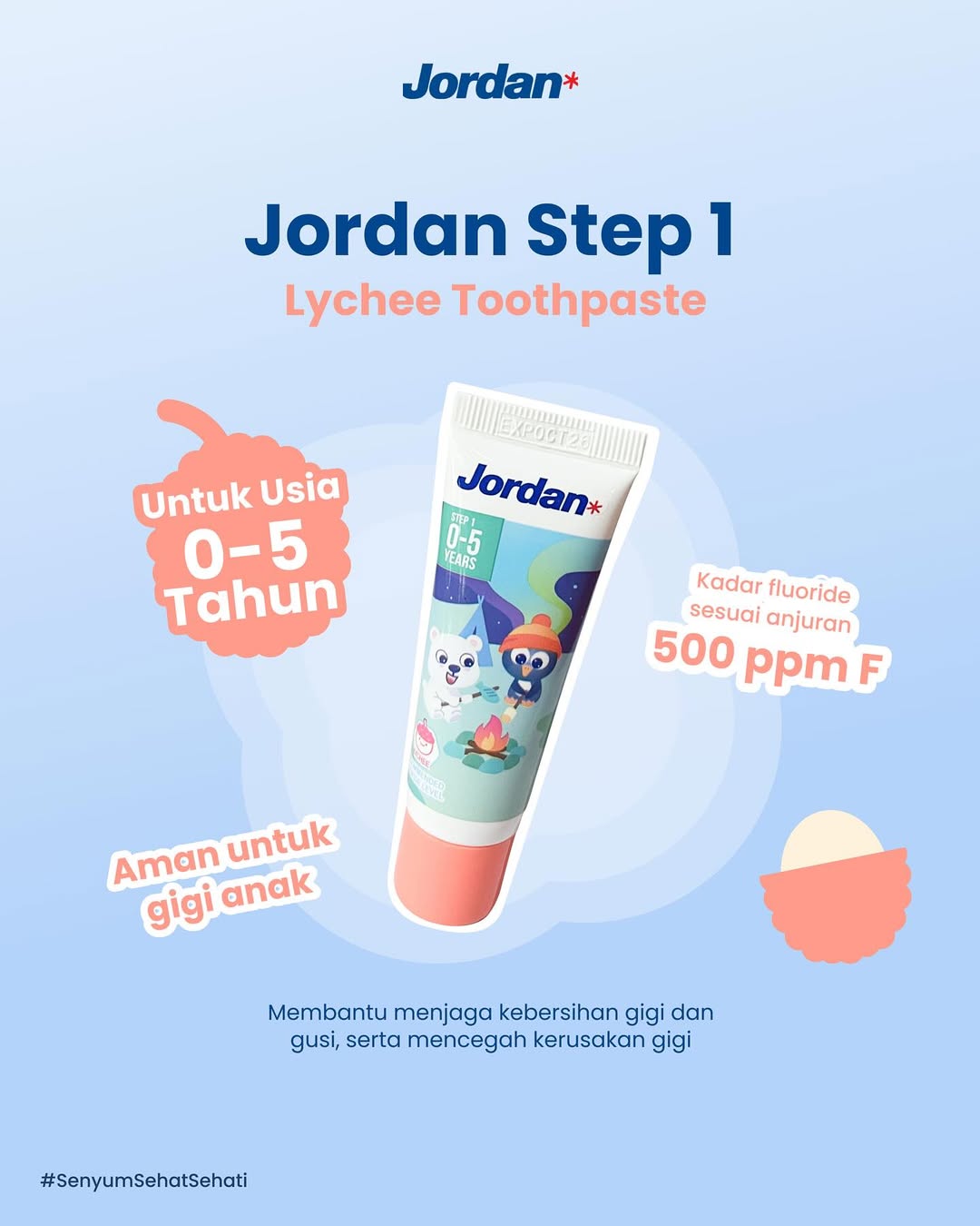 Jordan Oral Care Kids Toothpaste Step 1 (0-5 Tahun) Lychee - Pasta Gigi Lychee Anak