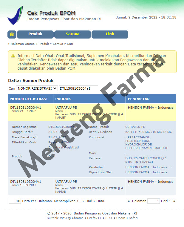 Ultraflu PE 4 Tablet - Obat Flu Demam Sakit Kepala dan Hidung Tersumbat - Menteng Farma