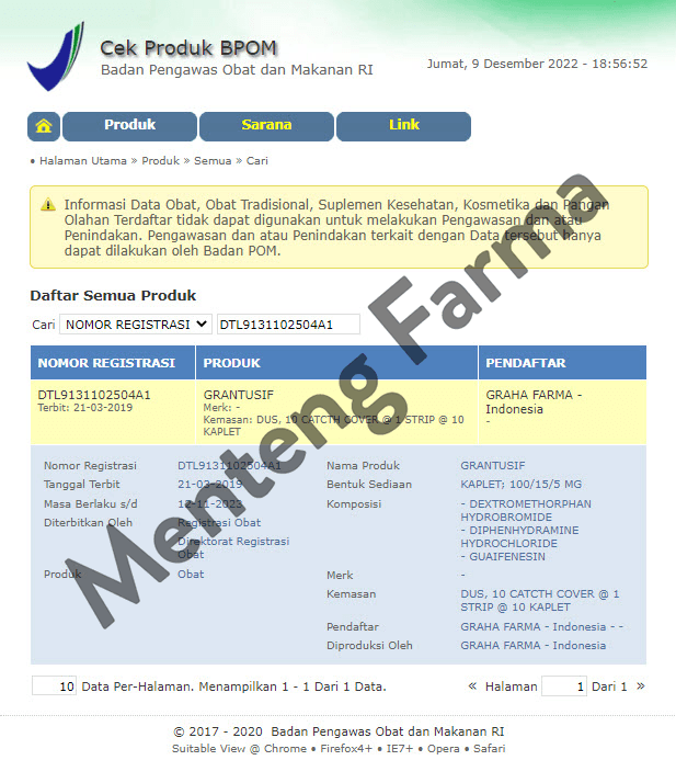 Grantusif 10 Kaplet - Obat Batuk Pilek Alergi - Menteng Farma